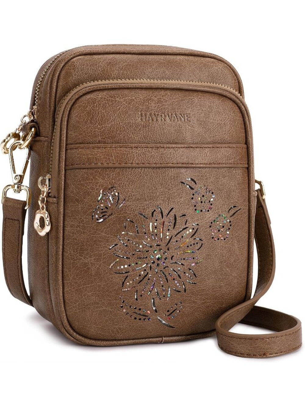 Women's Apricot RFID Phone Purse With Card Slots 3 Compartments Crossbody Bag